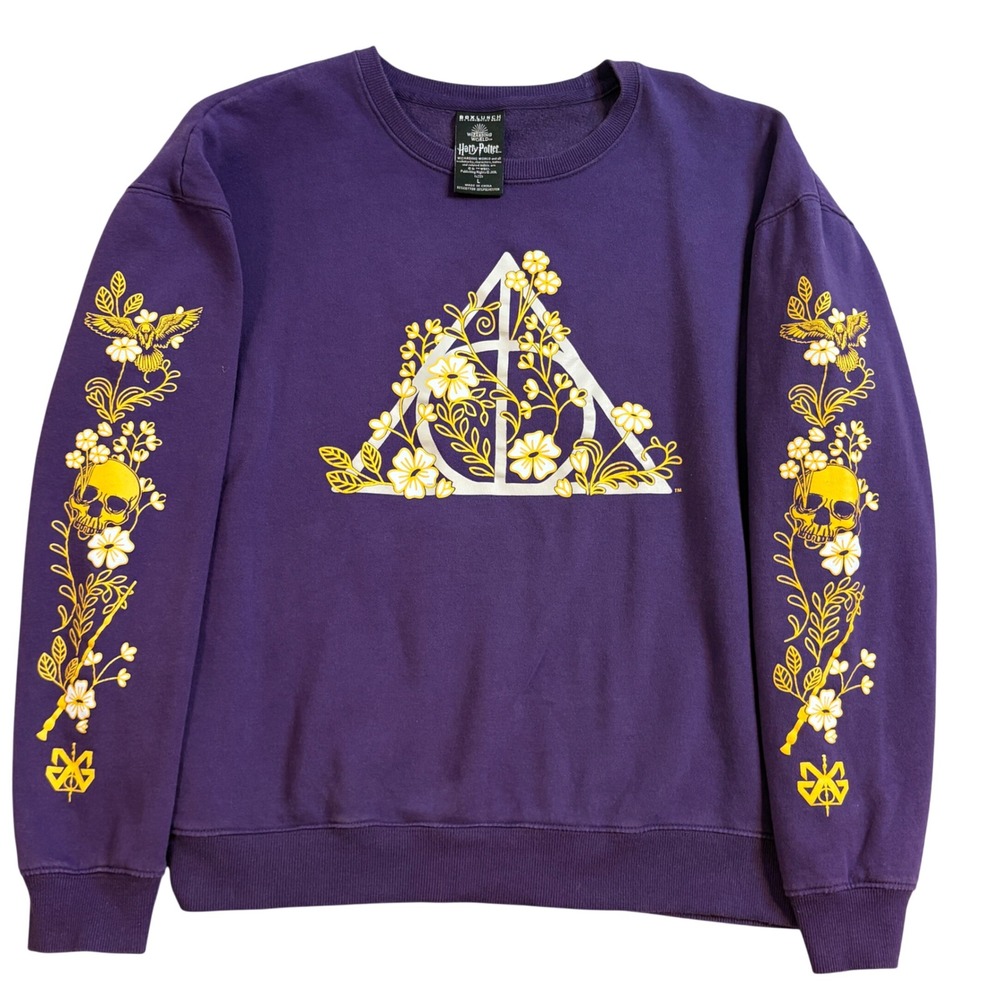 BoxLunch Harry Potter Deathly Hallows Floral Purple Sweatshirt unisex  Large